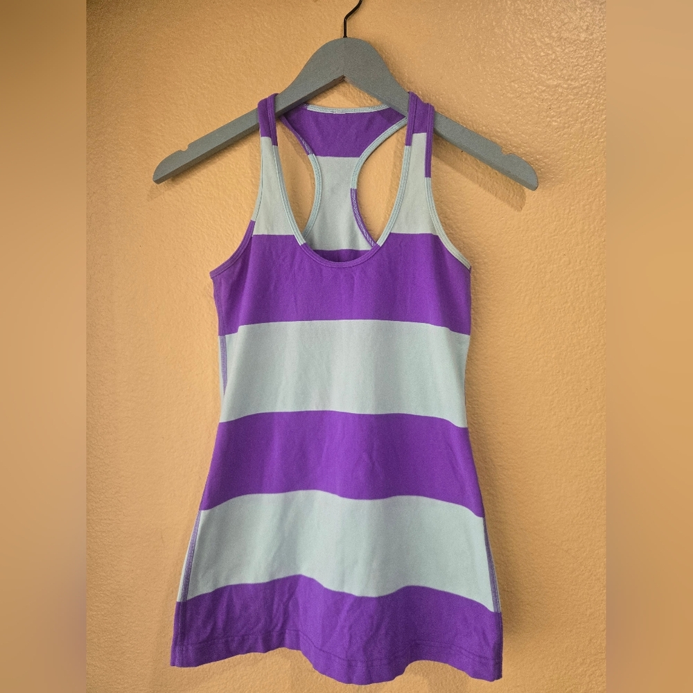 Lululemon Purple and White Striped Tank Top
